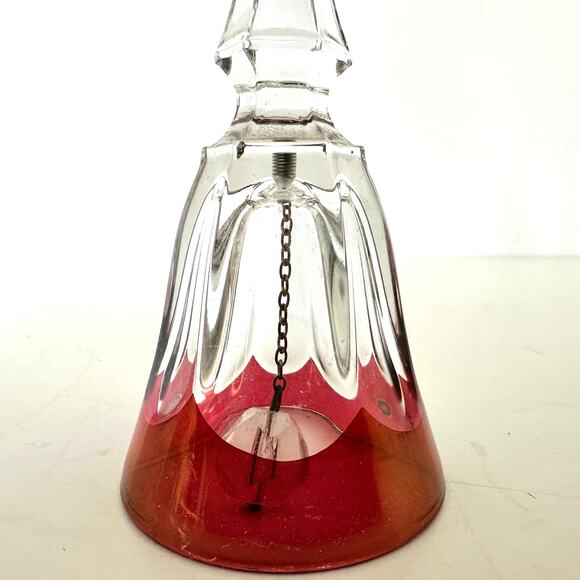 Vintage French Bayel Cristallin Cranberry‎ / Rose Flash Cut Crystal Bell 4 Inch - Picture 3 of 4